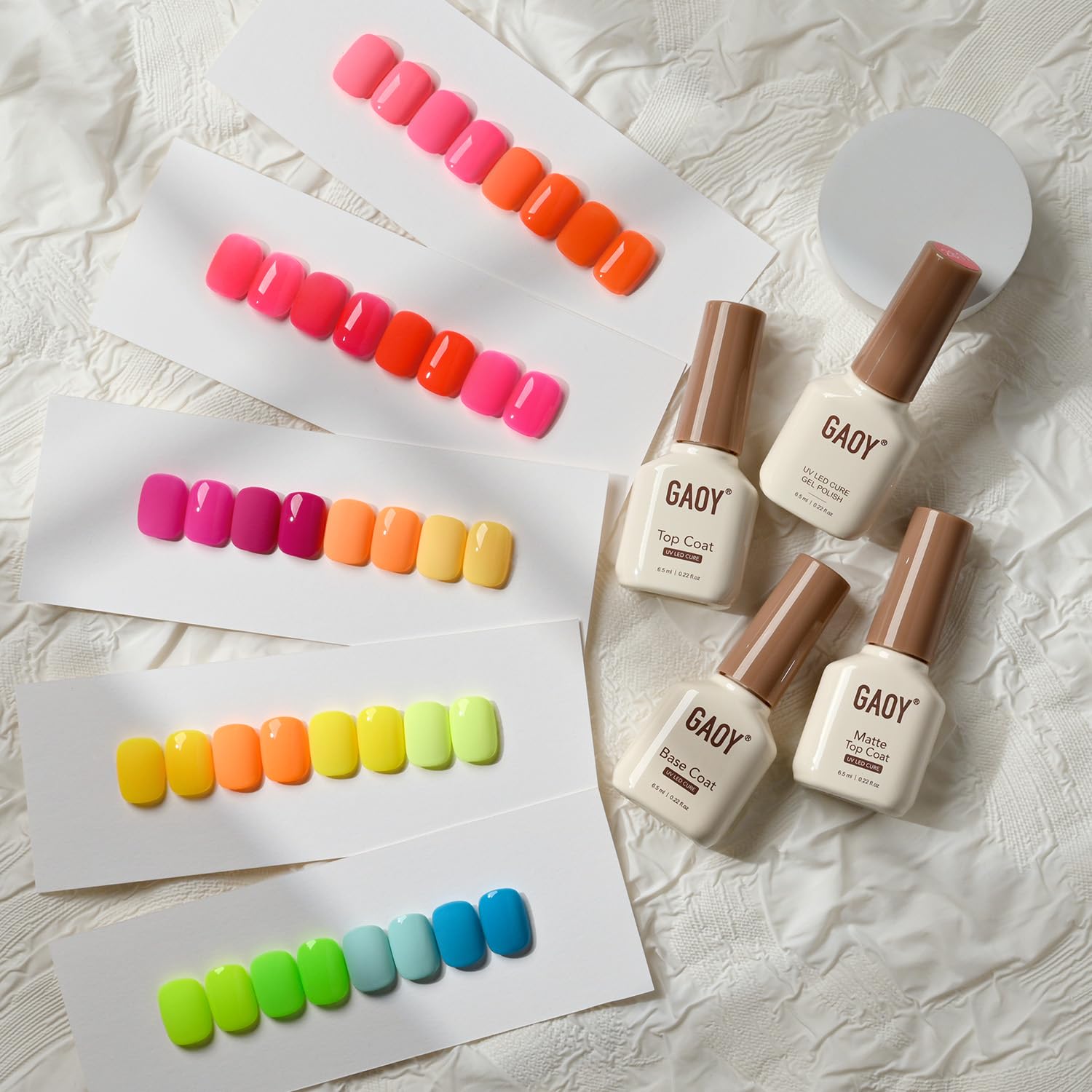 GAOY 23 Pcs Gel Nail Polish Kit — Neon Rainbow UV Colors + Glossy & Matte Top & Base Coats