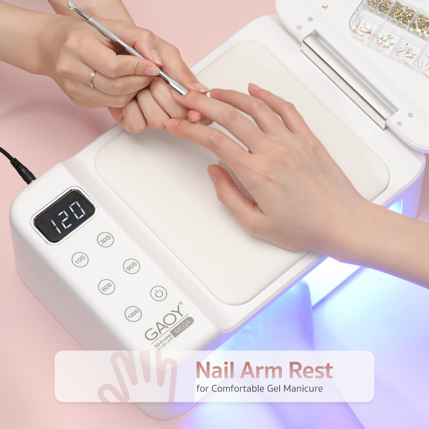 GAOY Professional Nail Curing Lamp - Mega UV LED, Arm Rest & Retractable Tray