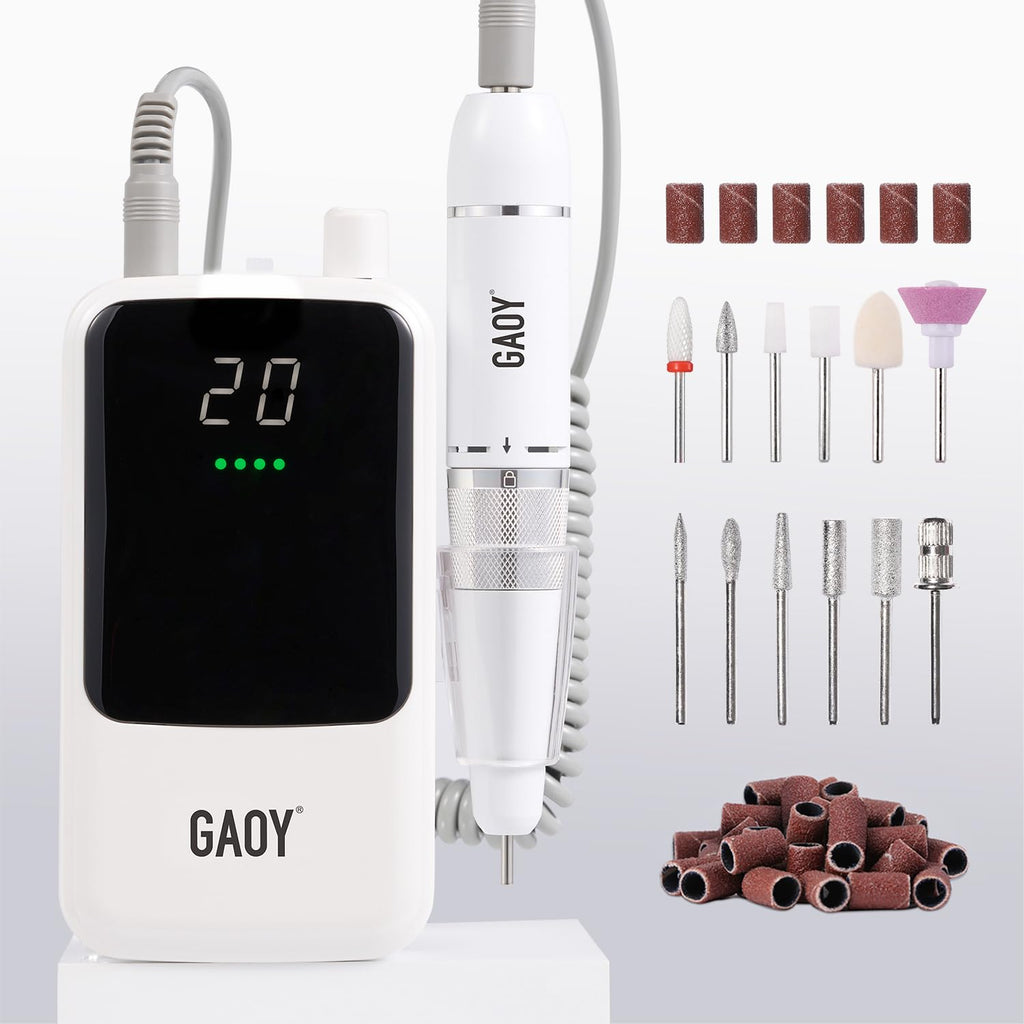 GAOY Rechargeable Cordless Nail Drill for Beginners – 20,000 RPM, 12 Drill Bits & LED Display