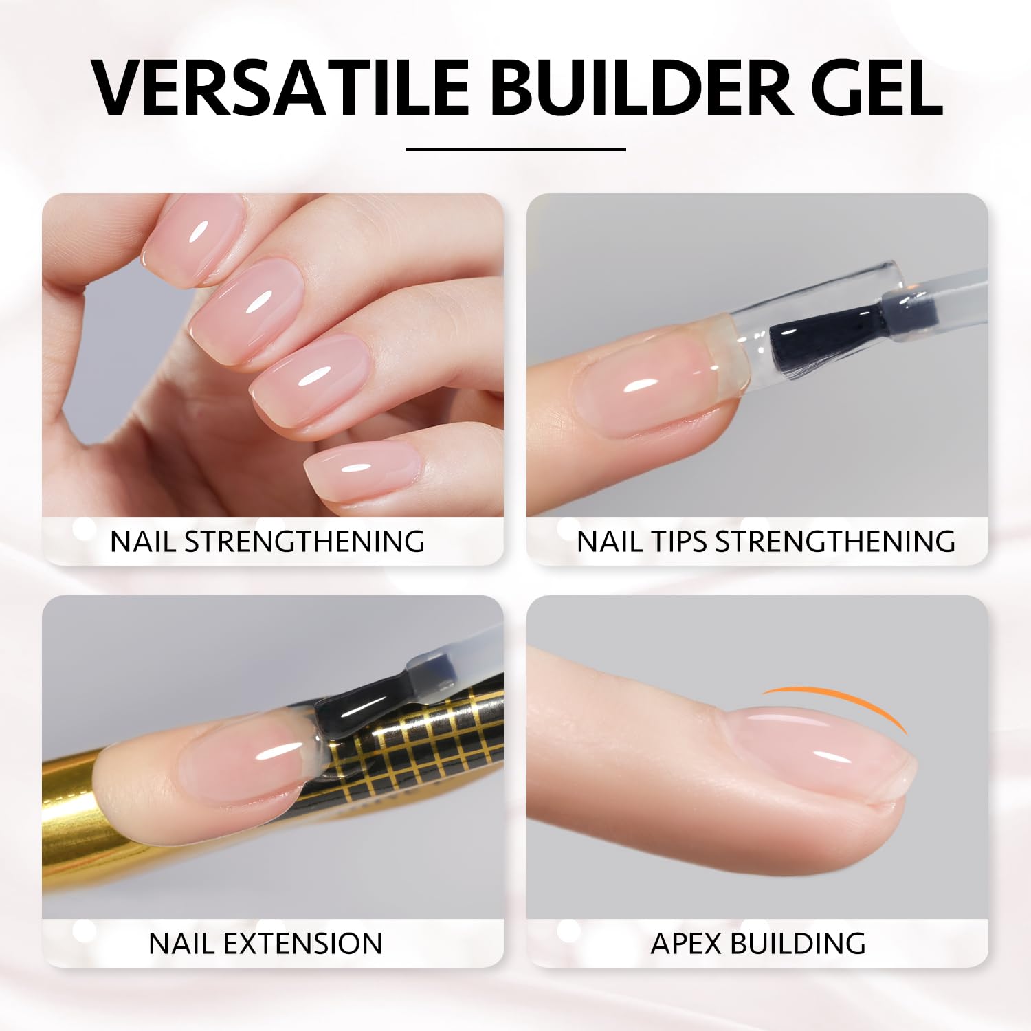 GAOY 6 Colors Builder Gel Set – Milky White Pink Nude Sheer Jelly, Soak-Off Nail Extension