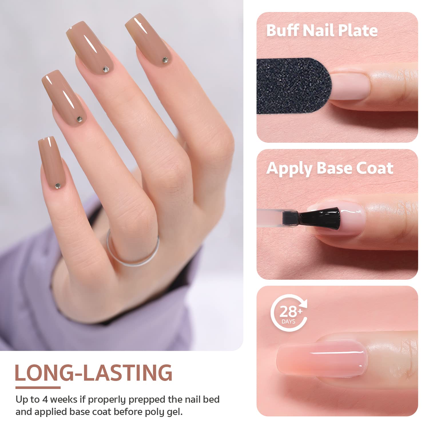 GAOY Poly Gel Nail Kit with UV Light Starter Kit – 6 Colors Nude Pink Black Builder Gel for Beginners