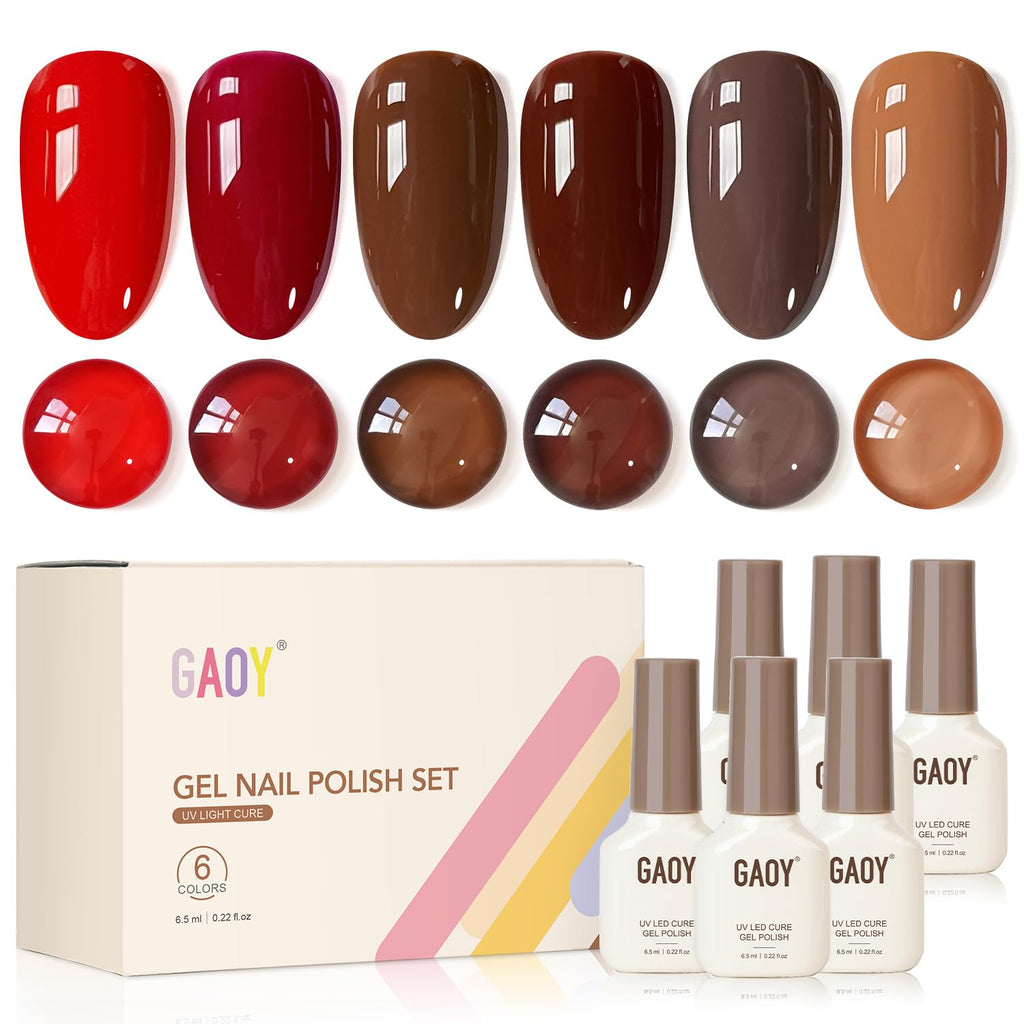 GAOY Red Brown Gel Nail Polish Set – 6 Fall & Winter Shades for Home & Salon