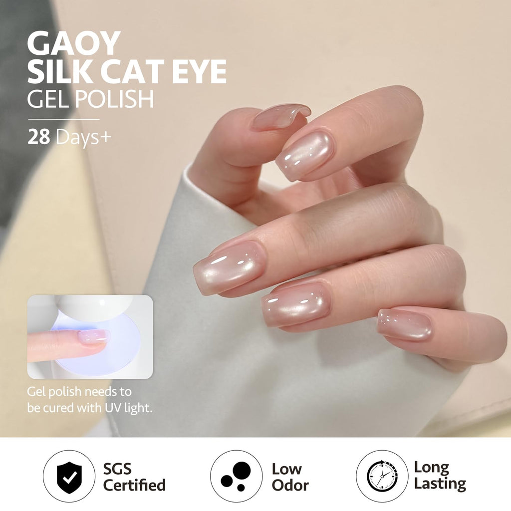 GAOY Summer Gel Nail Polish Set – 6 Icy Sheer Cat Eye Gels with Magnet