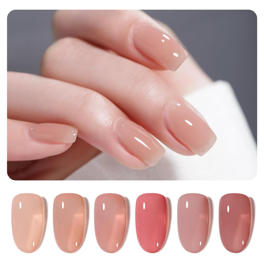 GAOY Nude Jelly Gel Nail Polish Set | 6 Milky Pink Neutral Shades for Salon and Home