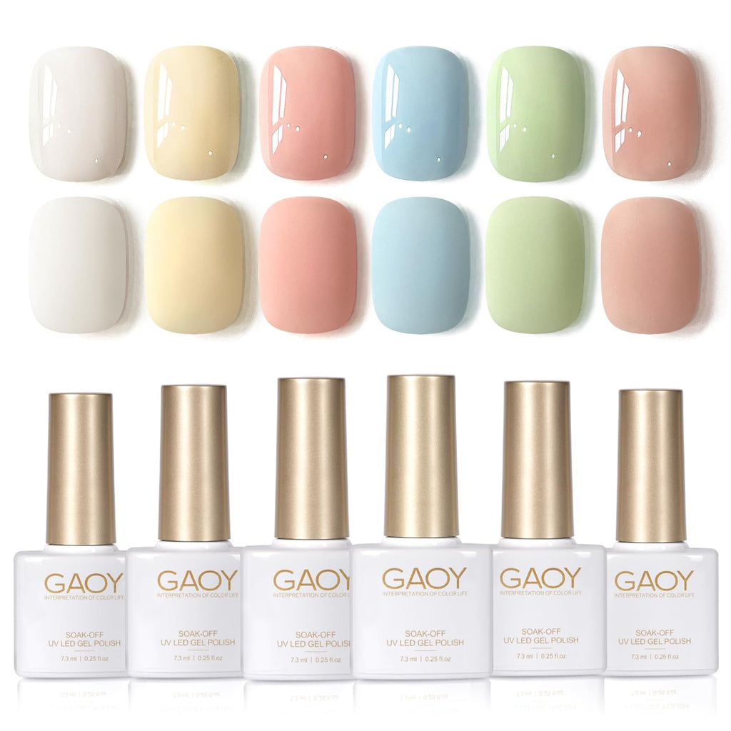 GAOY Pastel Spring Gel Nail Polish Set – 6 Colors (Blue, Green, Pink) – Soak-Off UV Gel for DIY Manicures at Home