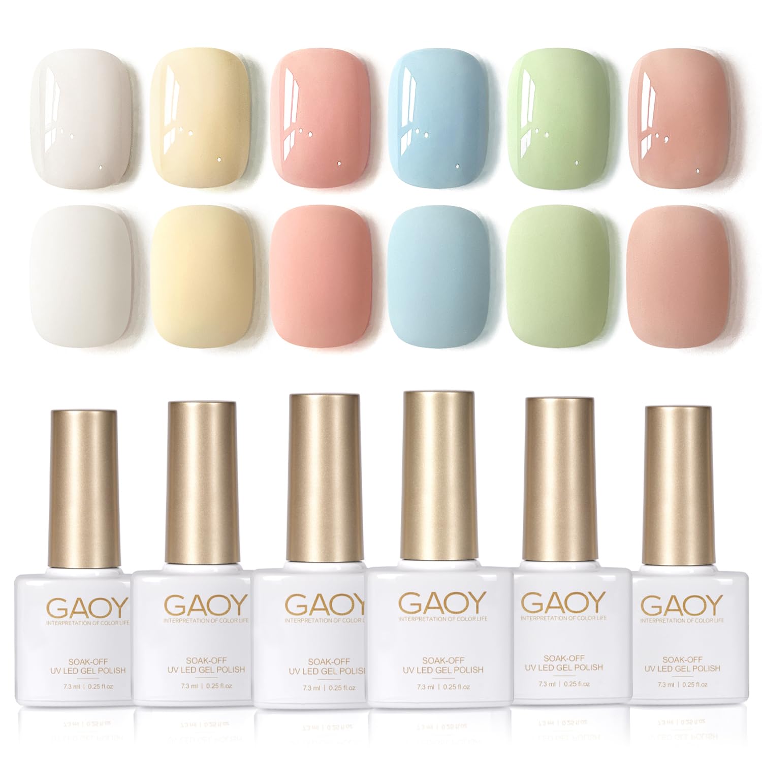 GAOY Pastel Spring Gel Nail Polish Set – 6 Colors (Blue, Green, Pink) – Soak-Off UV Gel for DIY Manicures at Home