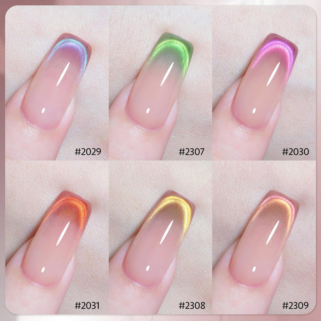 GAOY Cat Eye Gel Nail Polish Set with Magnet | Pink Green Glitter Holographic Cat Eye | DIY Salon-Quality at Home