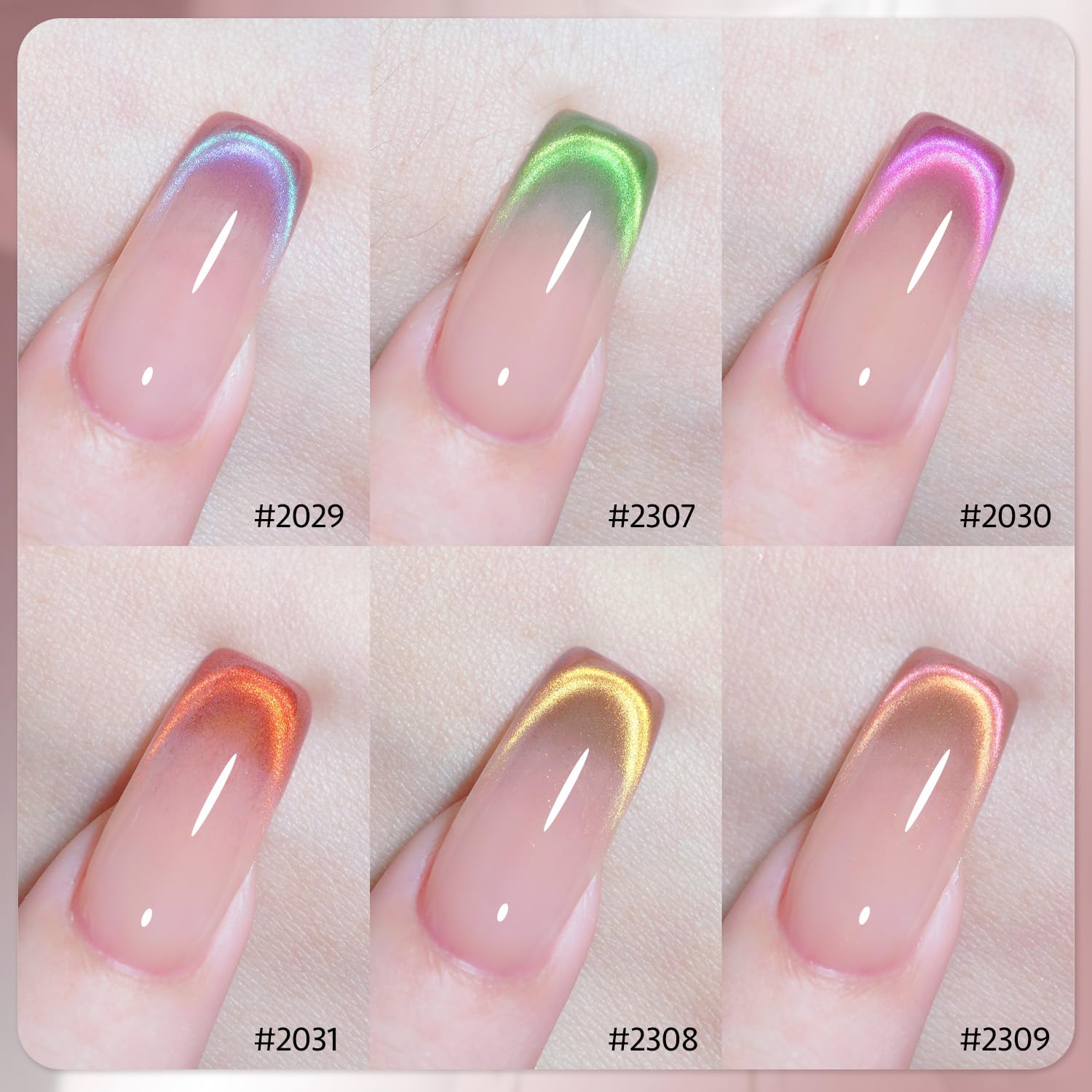 GAOY Cat Eye Gel Nail Polish Set with Magnet | Pink Green Glitter Holographic Cat Eye | DIY Salon-Quality at Home