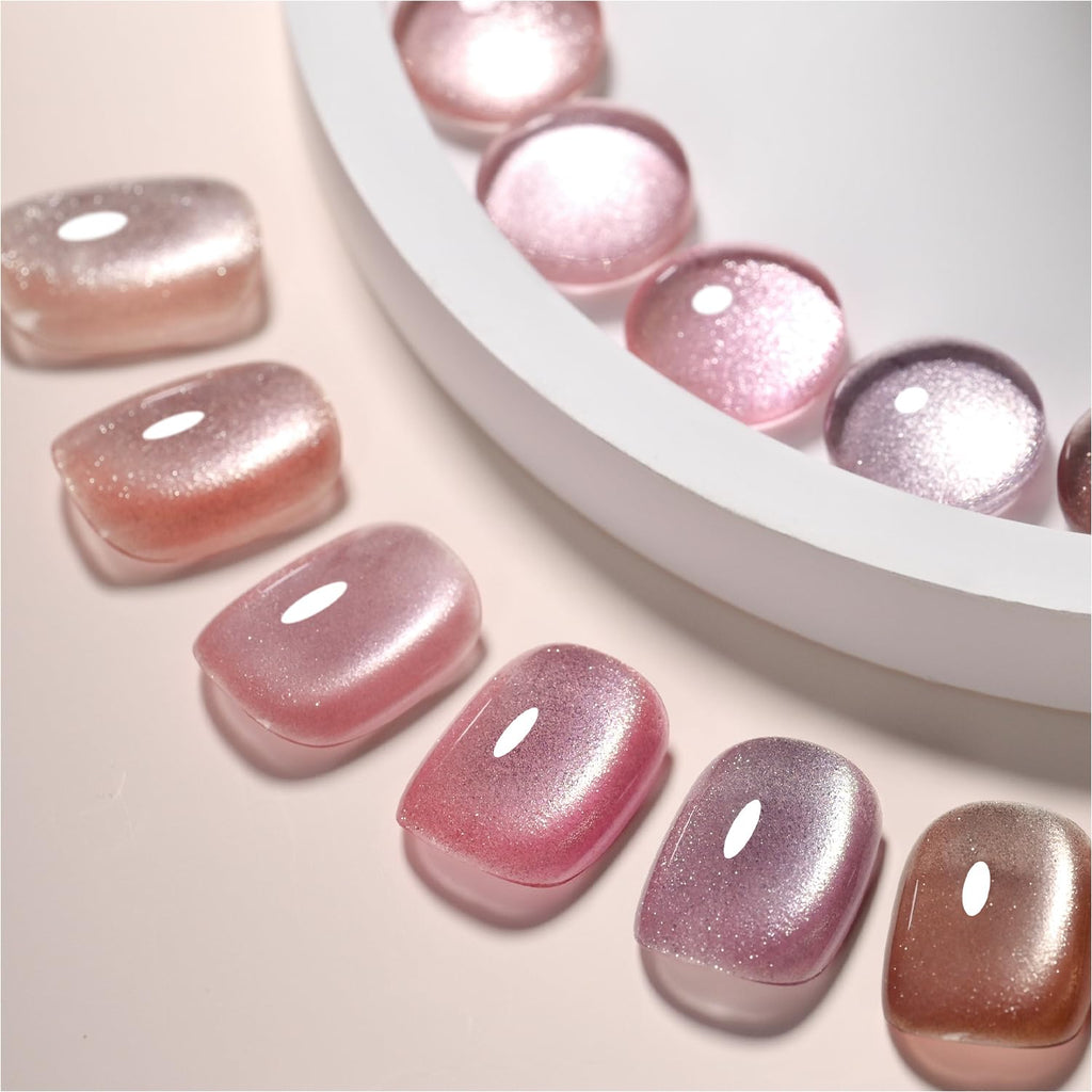 GAOY Pink Ocean Cat Eye Gel Nail Polish Set with Magnet – Holographic Cat Eye, At-Home Salon Gel Manicure