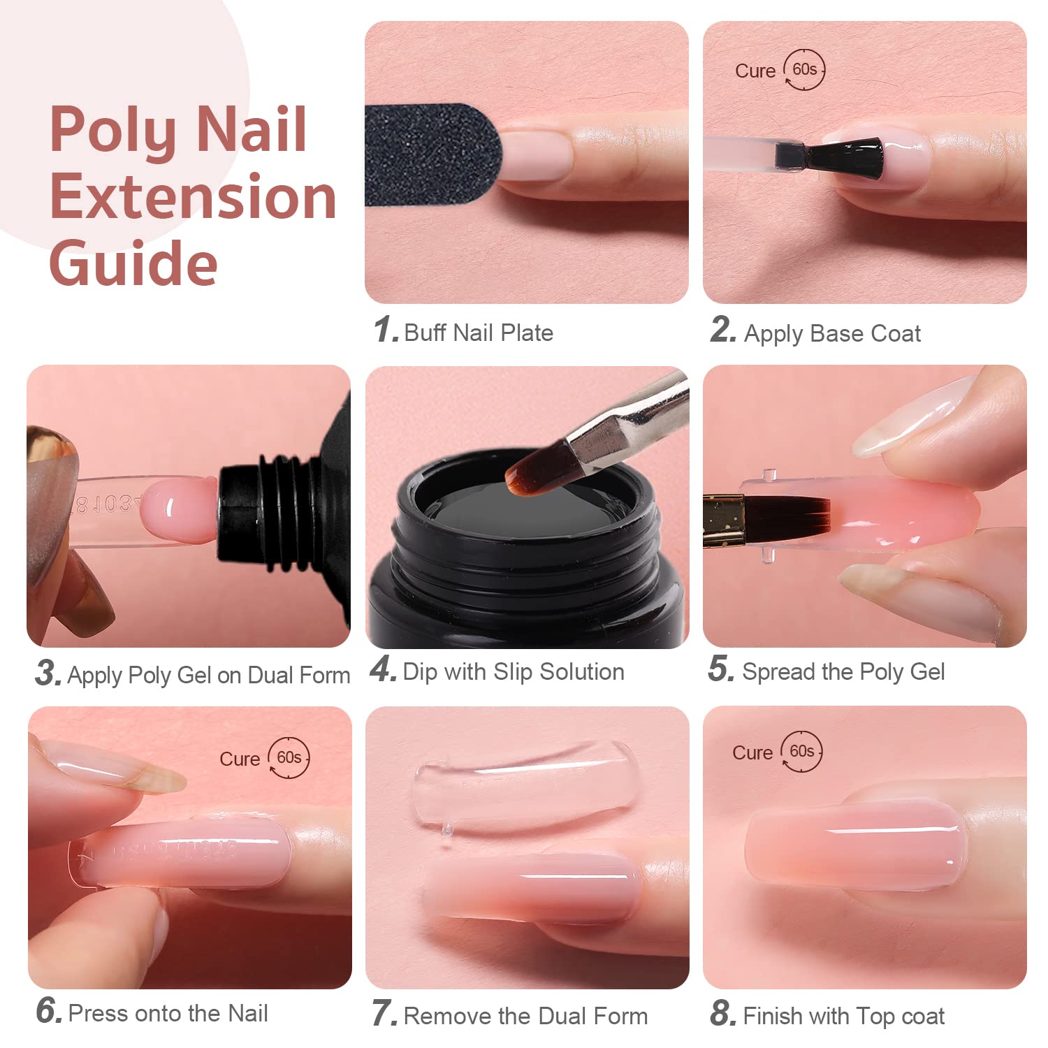 GAOY Poly Gel Set – 6 Nude Pink Builder Gels for Nail Extensions | Beginner to Pro DIY
