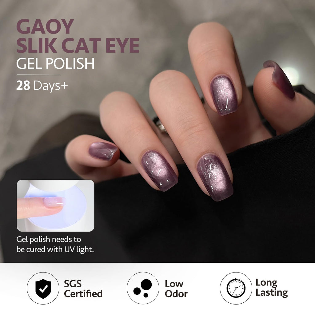 GAOY Purple Cat Eye Gel Polish Kit with Magnet – 6 Glitter Holographic Colors for DIY Manicure