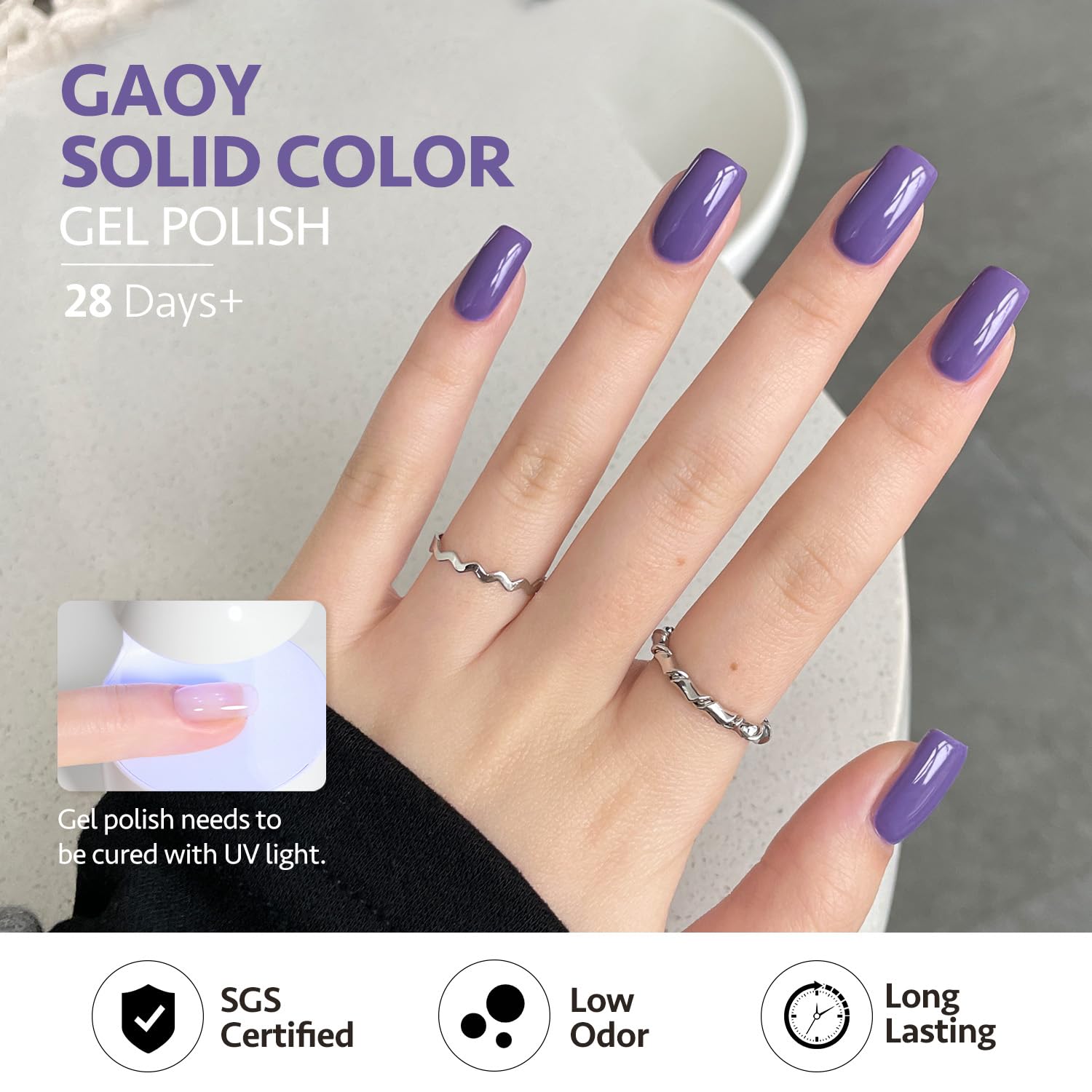 GAOY Purple Gel Nail Polish Set – 6 Glitter Colors, UV Light Cure, DIY Nail Art at Home