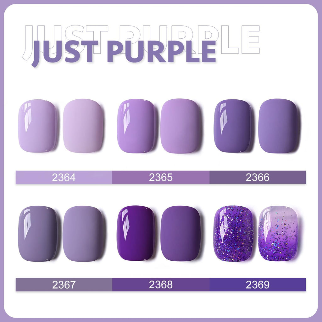 GAOY Purple Gel Nail Polish Set – 6 Glitter Colors, UV Light Cure, DIY Nail Art at Home