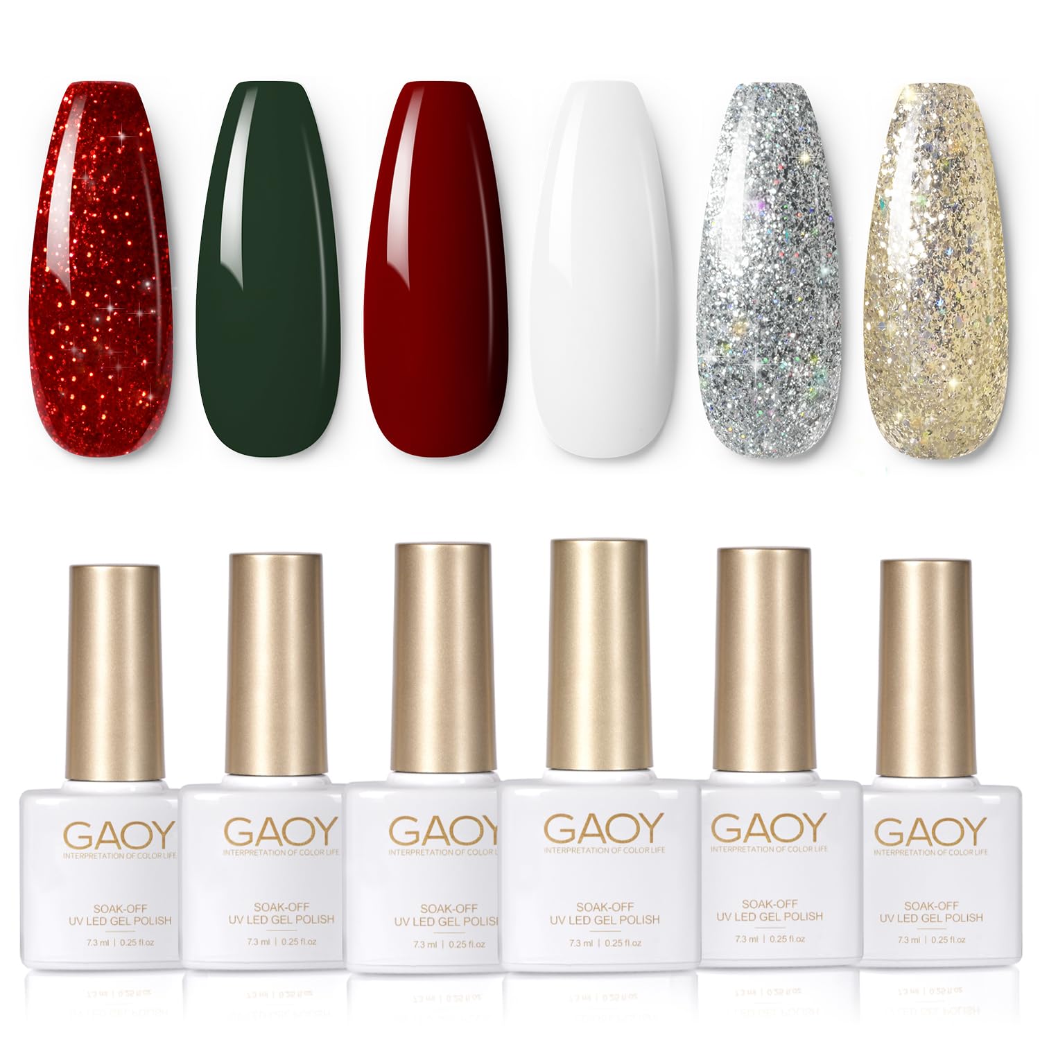 GAOY Red Christmas Gel Nail Polish Set, 6 Colors – UV Light Cure & Soak Off