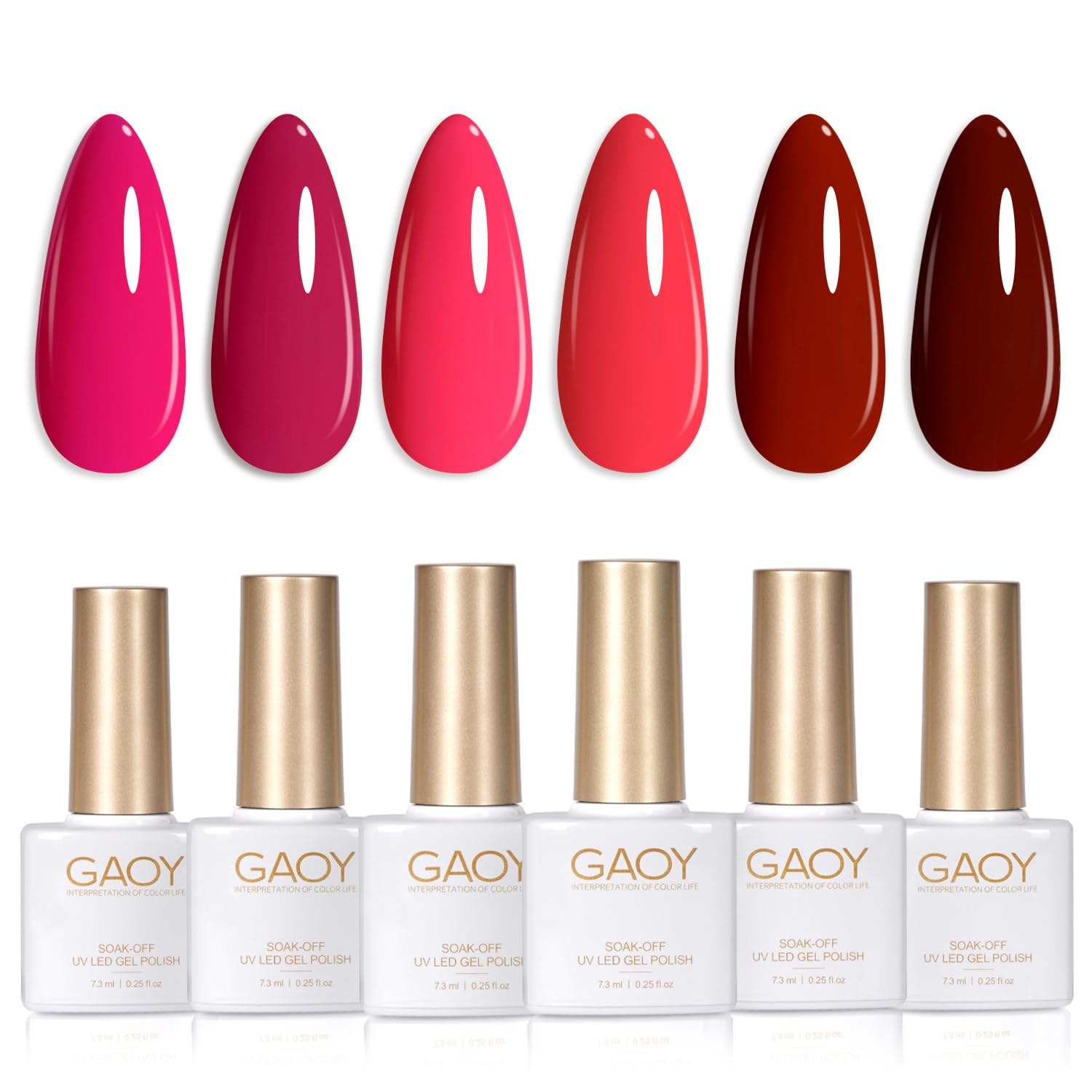 GAOY Red Hot Pink Gel Nail Polish Set – 6 Neon Colors, Soak Off, UV Light Cure | Salon & Home DIY