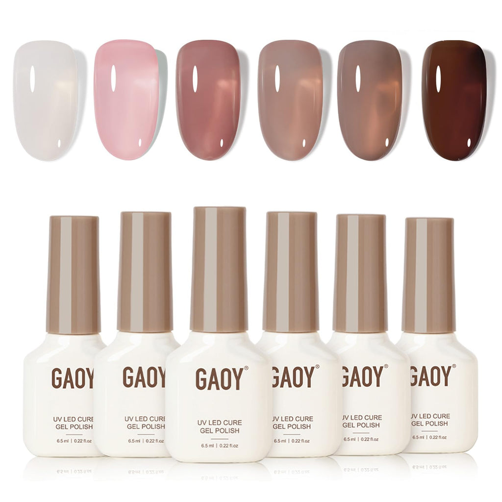 GAOY Rose Brown Jelly Gel Nail Polish Kit – 6 Milky Jelly Colors for At-Home Manicure