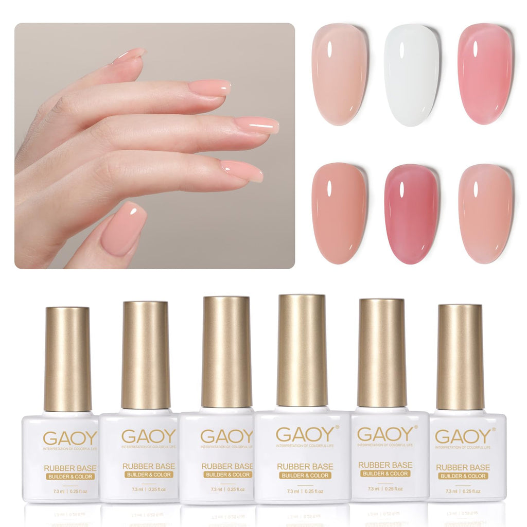 GAOY 6 Colors Rubber Base Gel Set – 2-in-1 Nail Strengthener & Color Gel (Nude to Blush Jelly)