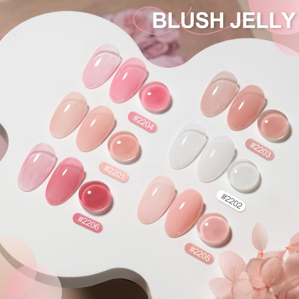 GAOY 6 Colors Rubber Base Gel Set – 2-in-1 Nail Strengthener & Color Gel (Nude to Blush Jelly)