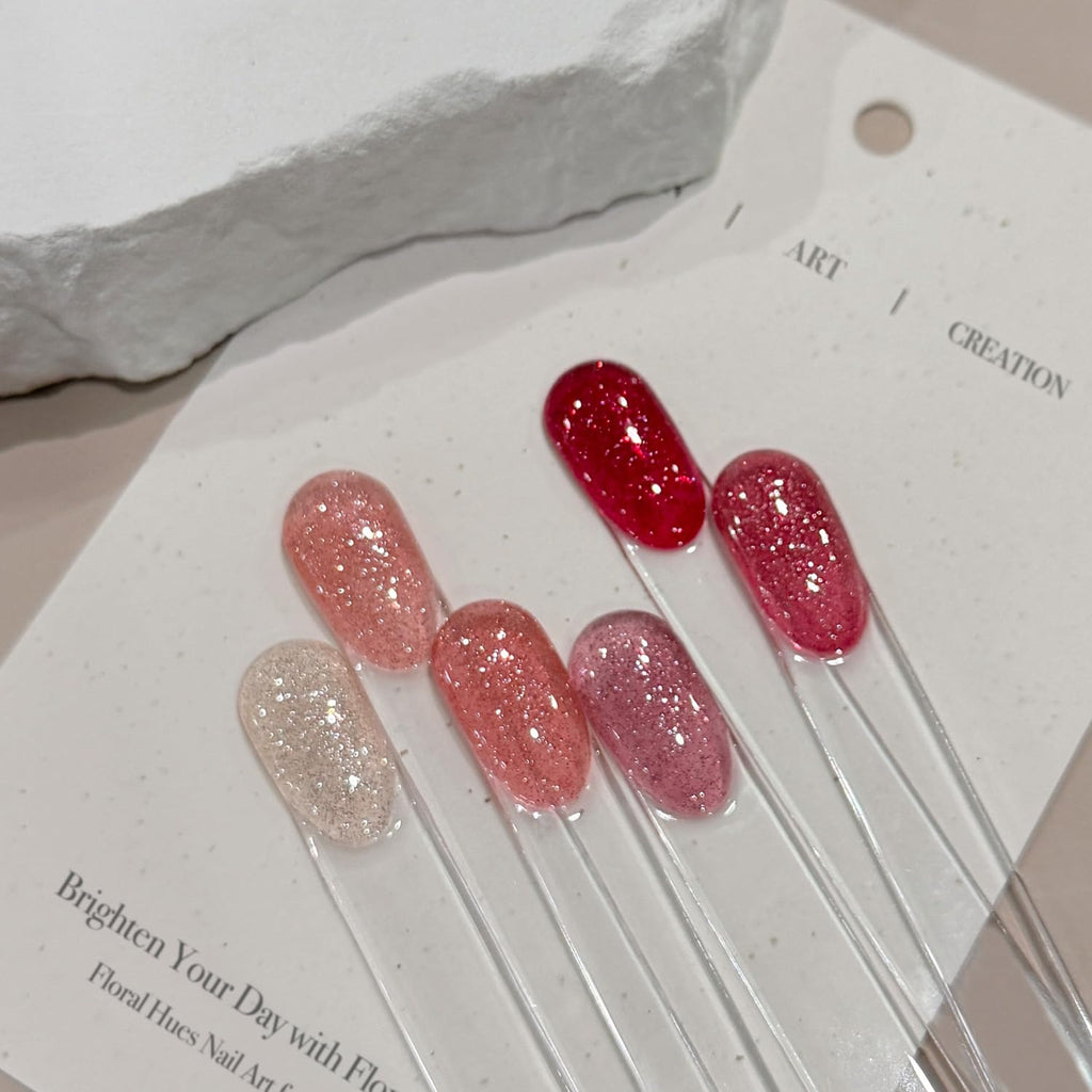 GAOY Glitter Red Gel Nail Polish Set – 6 Pink Peach Reflective Sparkle Colors | Soak Off UV Light Cure for At-Home Manicures
