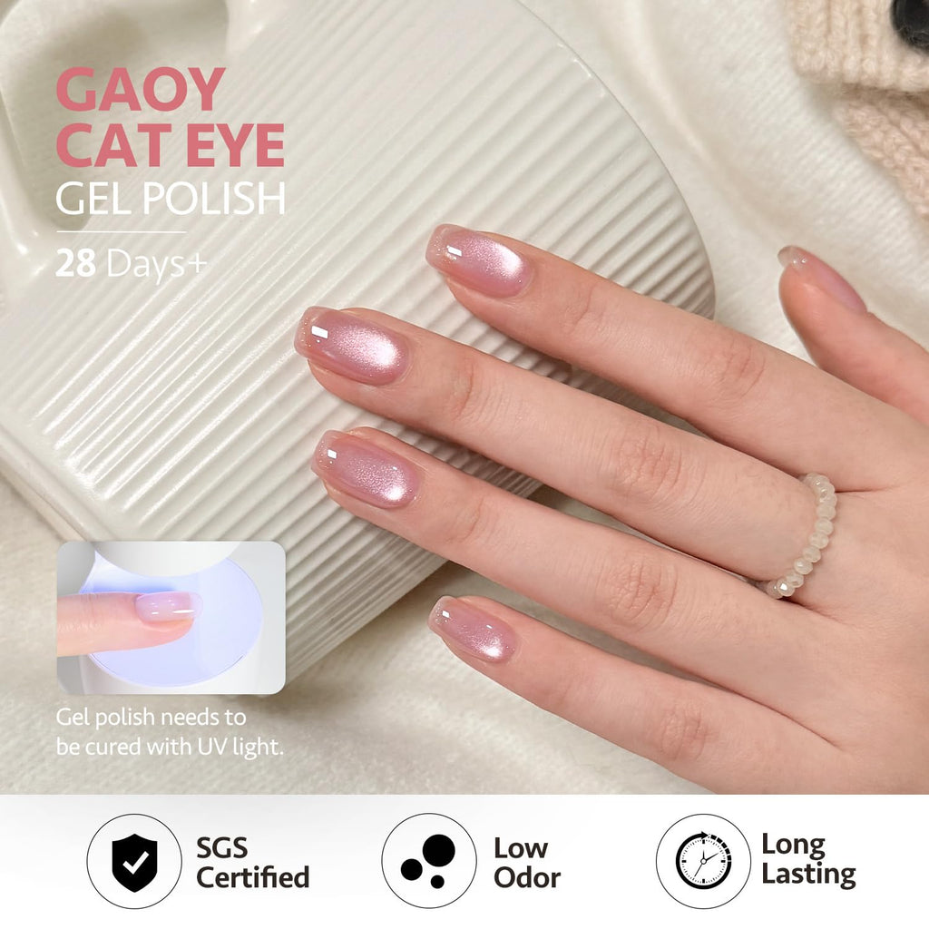 GAOY Glassy Cat Eye Gel Polish Kit with Magnet – 6 Color Blue-Green Glitter Holographic Gel for DIY Manicure