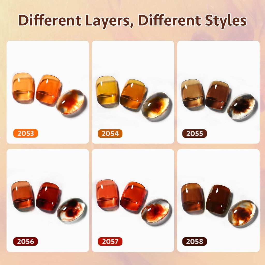 GAOY Jelly Tortoise Brown Gel Nail Polish Set – 6 Transparent Colors, UV Light Cure, Soak-Off, DIY at Home