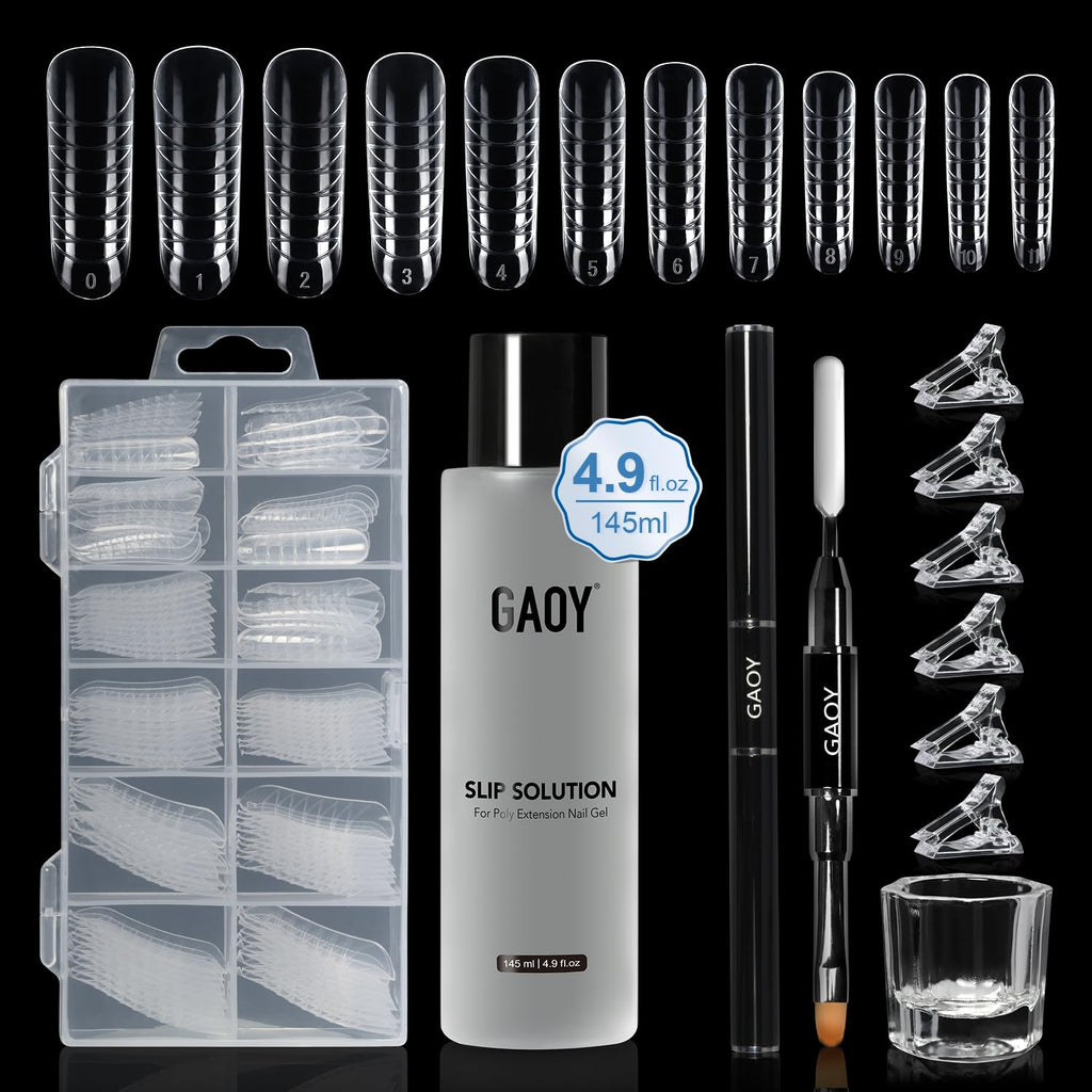 GAOY Slip Solution Kit for Poly Gel Nails – 145ml Anti-Stick Liquid with Brush & Dual Forms