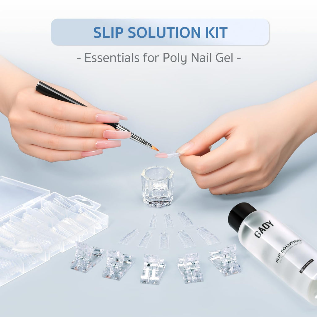 GAOY Slip Solution Kit for Poly Gel Nails – 145ml Anti-Stick Liquid with Brush & Dual Forms