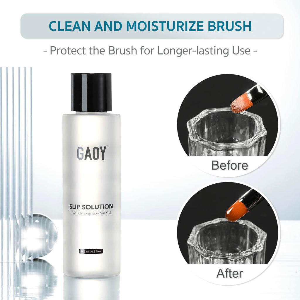 GAOY Slip Solution Kit for Poly Gel Nails – 145ml Anti-Stick Liquid with Brush & Dual Forms