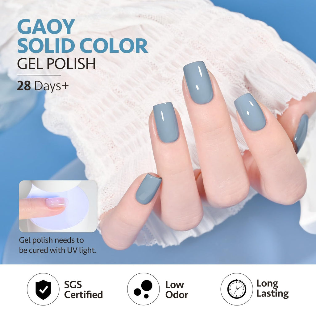GAOY Blue Navy Gel Nail Polish Set — 6 Colors (Nude, Gray, Baby Blue) Soak-Off UV Kit
