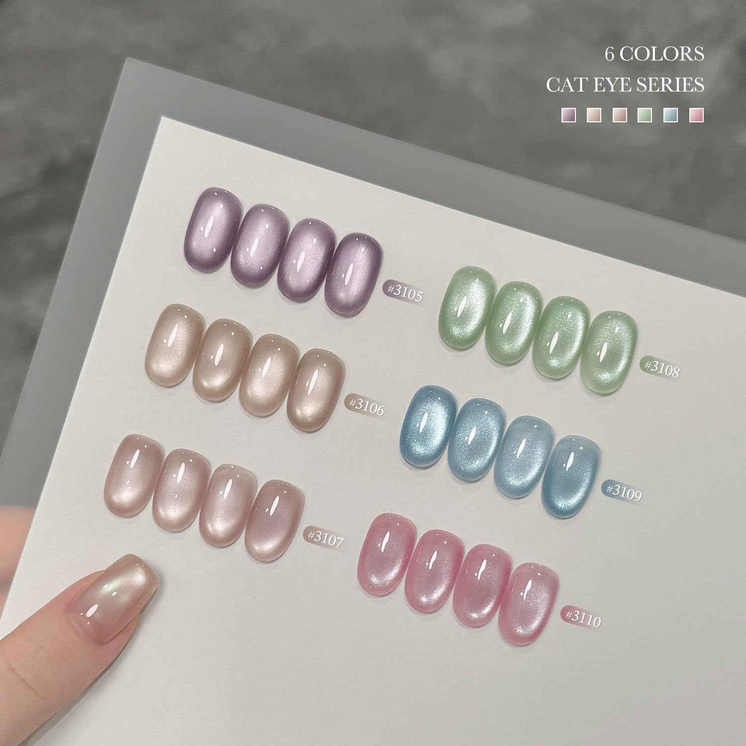 GAOY Summer Gel Nail Polish Set – 6 Icy Sheer Cat Eye Gels with Magnet