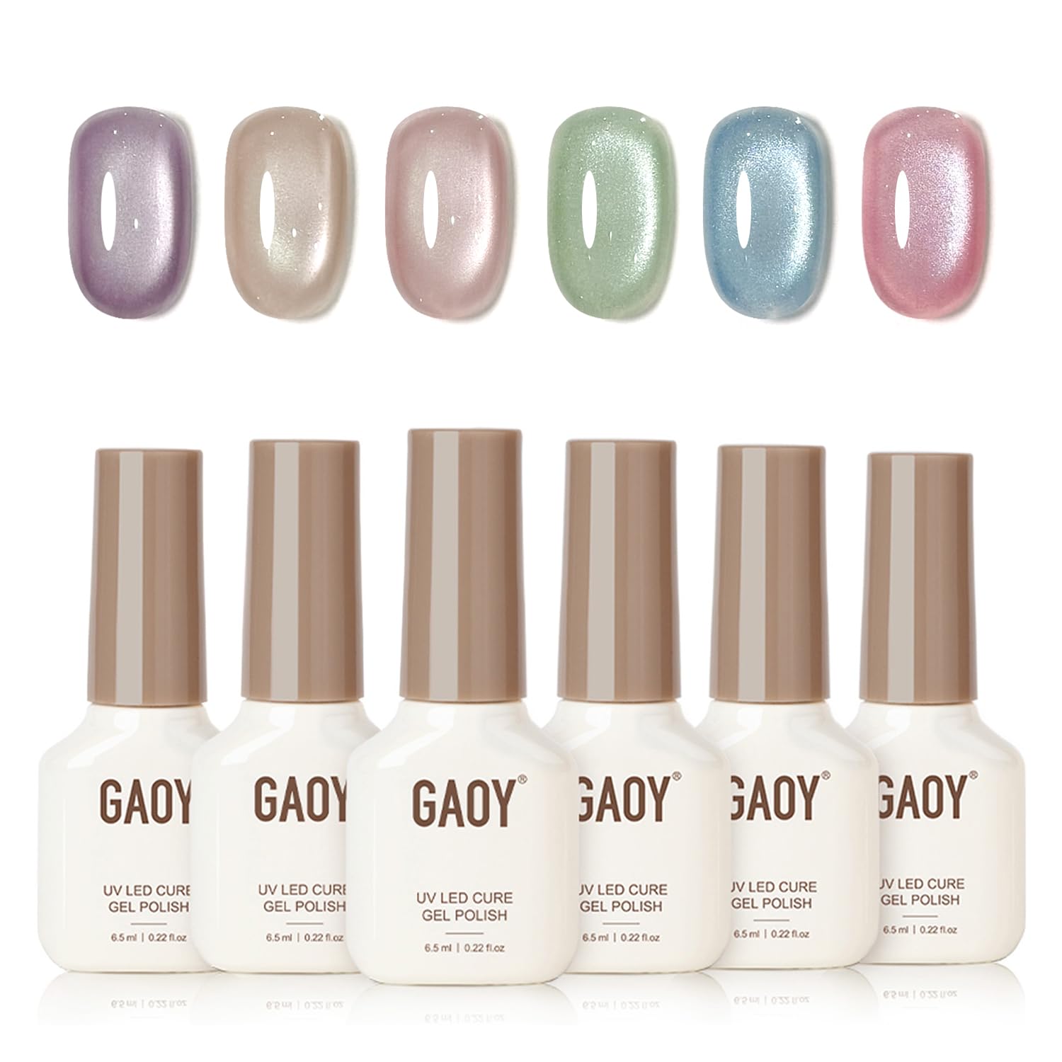 GAOY Summer Gel Nail Polish Set – 6 Icy Sheer Cat Eye Gels with Magnet