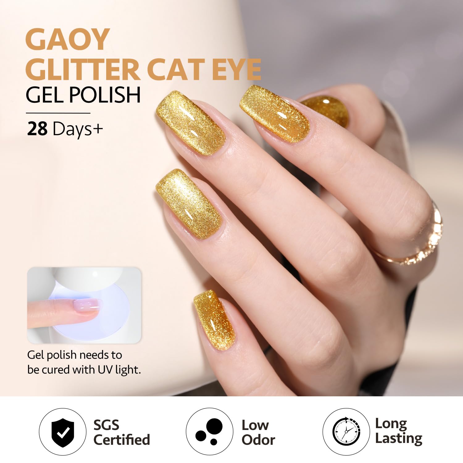 GAOY Glitter Cat Eye Gel Nail Polish Set with Magnet – Colorful Galaxy Holographic Cat Eye for DIY Home Manicure