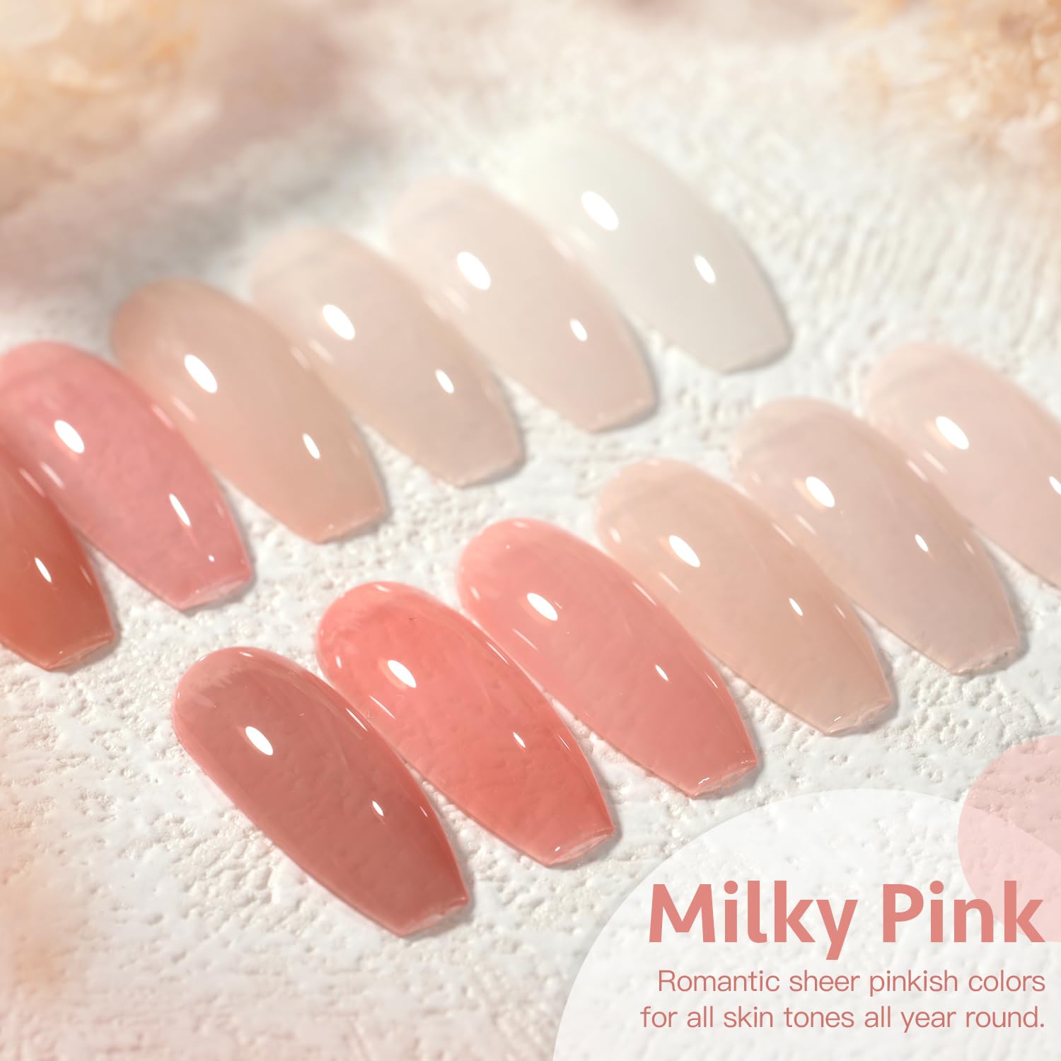 GAOY Milky Pink Jelly Nude Gel Nail Polish Set — 6 Sheer Colors, UV-Cure