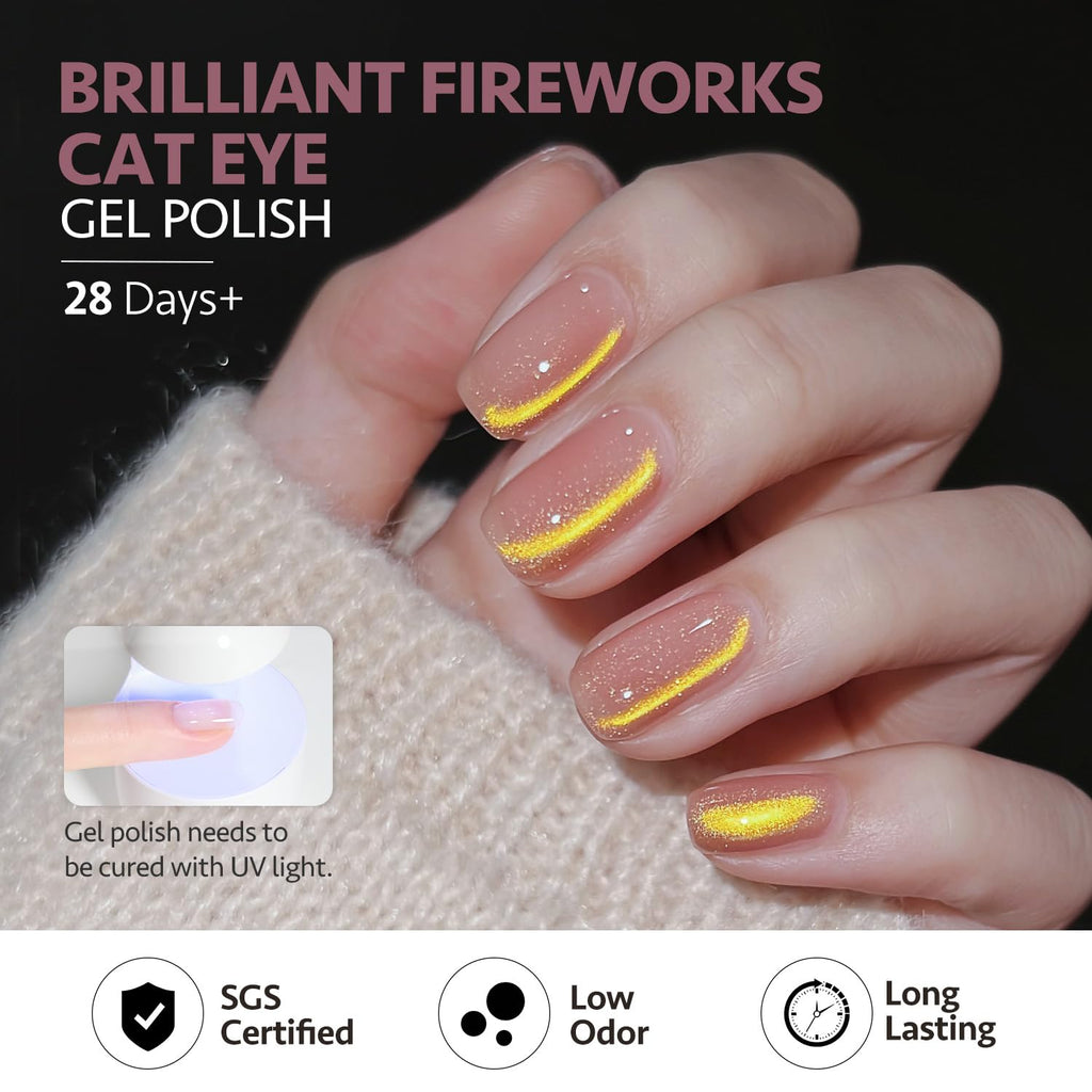 GAOY Cat Eye Gel Nail Polish Set with Magnet | Pink Green Glitter Holographic Cat Eye | DIY Salon-Quality at Home