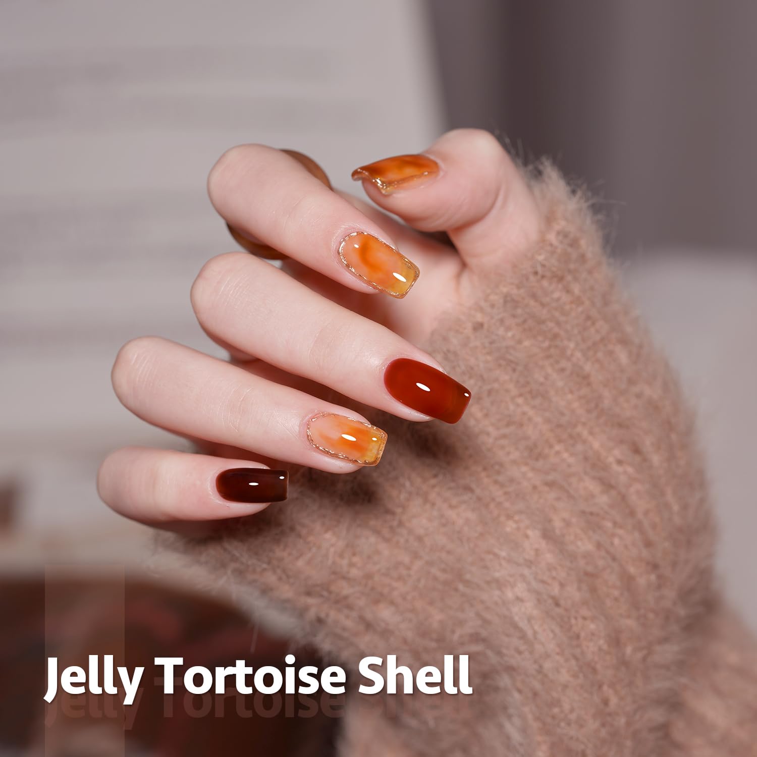 GAOY Jelly Tortoise Brown Gel Nail Polish Set – 6 Transparent Colors, UV Light Cure, Soak-Off, DIY at Home