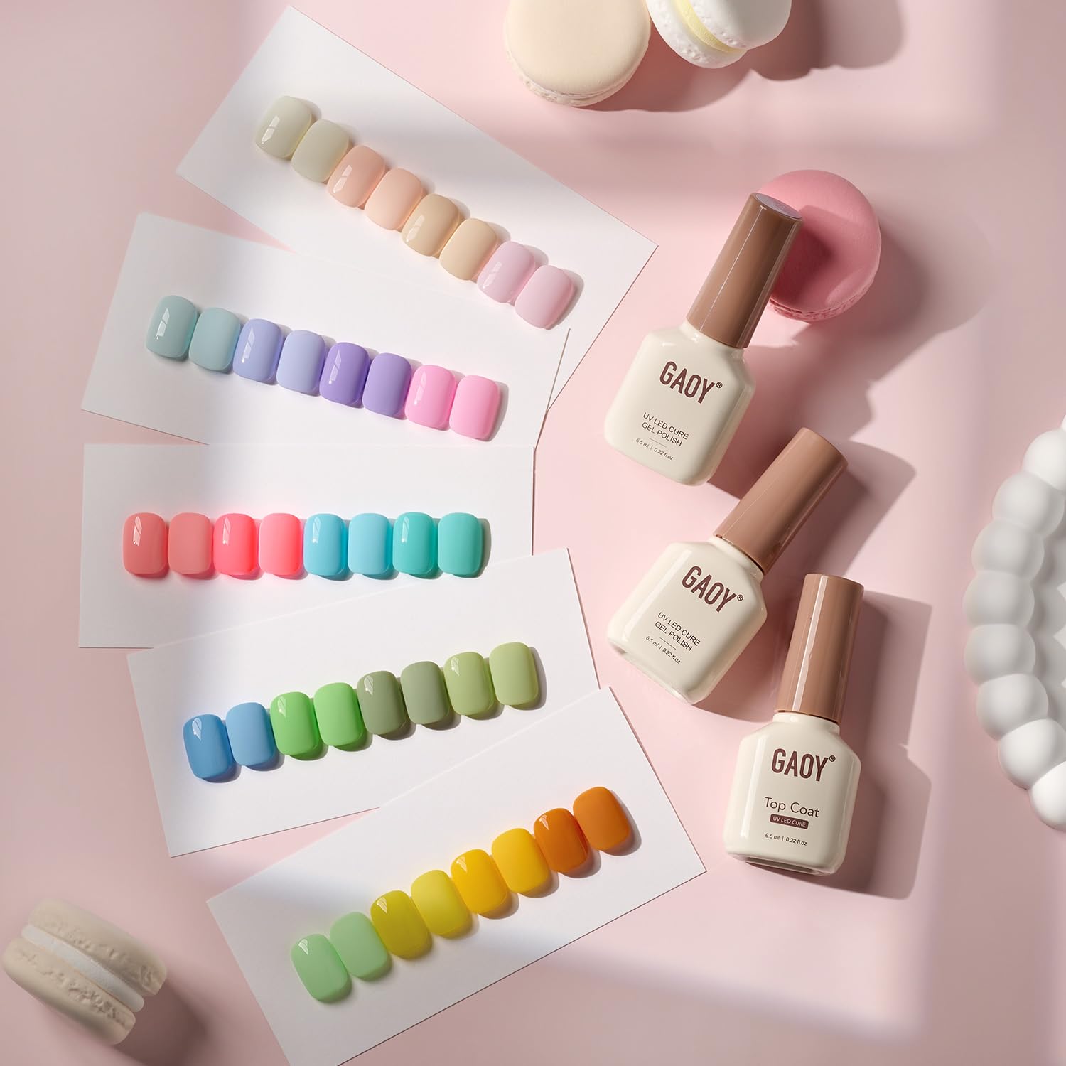 GAOY 23-Pcs Gel Nail Polish Kit – Pastel Macaron Colors with Glossy & Matte Top Coats, Base Coat, DIY Gel Nails
