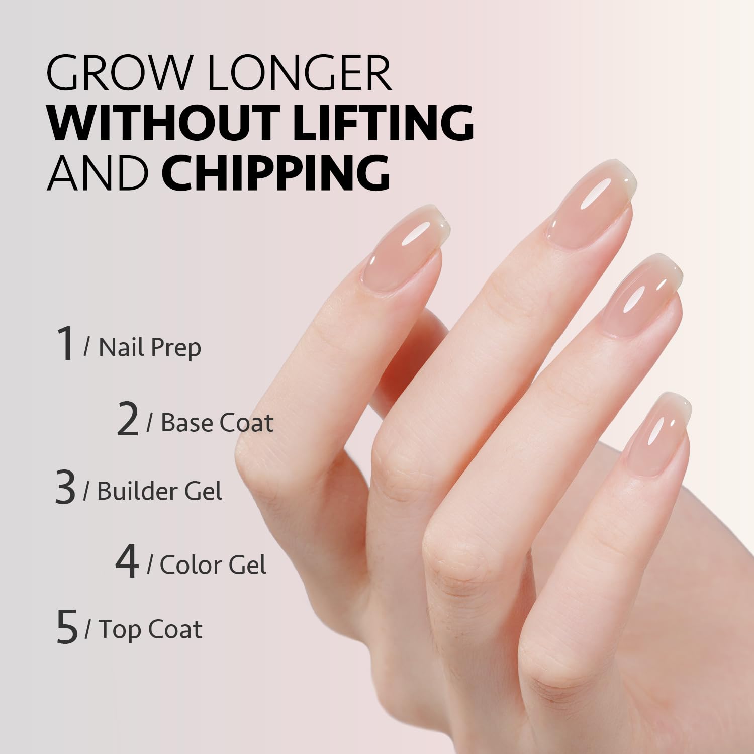 GAOY 6 Colors Builder Gel Set – Milky White Pink Nude Sheer Jelly, Soak-Off Nail Extension