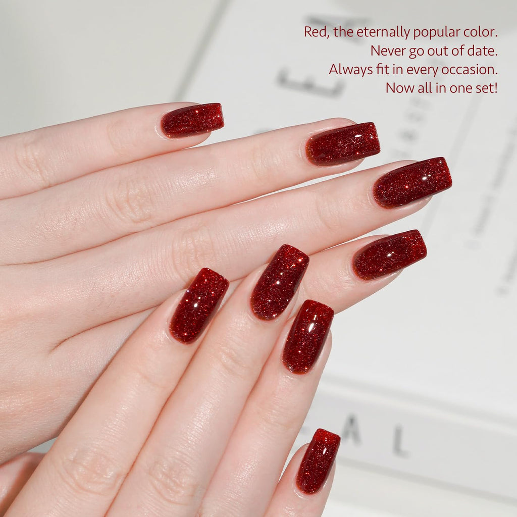 GAOY Burgundy Red Gel Nail Polish Set – 6 Colors UV/LED Soak-Off Kit for Home Manicure | Dark Cherry & Wine Red