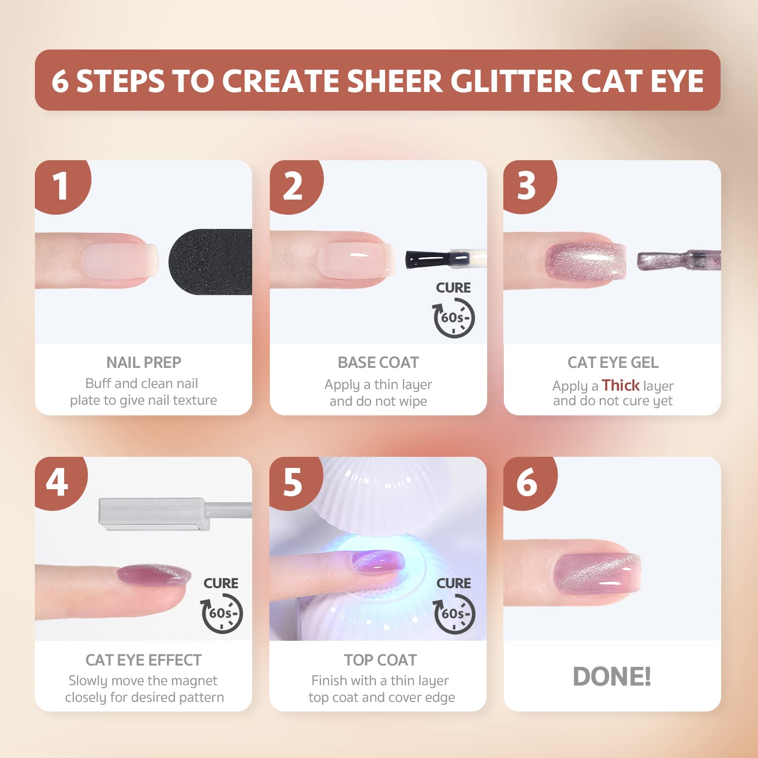 GAOY Pink Ocean Cat Eye Gel Nail Polish Set with Magnet – Holographic Cat Eye, At-Home Salon Gel Manicure