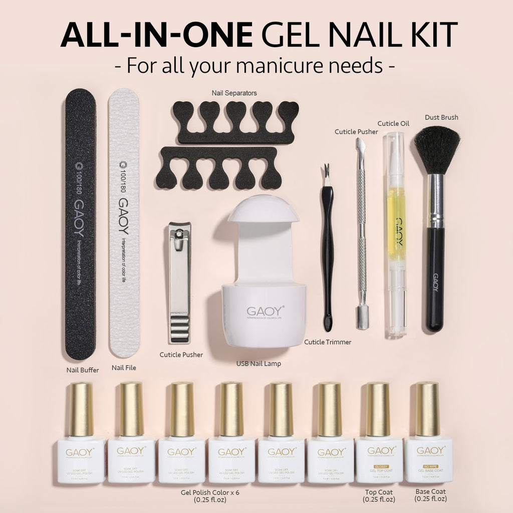 GAOY Gel Nail Polish Kit with UV Light for Beginners – 6 Colors Rose Garden