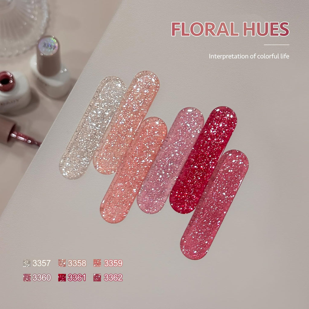 GAOY Glitter Red Gel Nail Polish Set – 6 Pink Peach Reflective Sparkle Colors | Soak Off UV Light Cure for At-Home Manicures