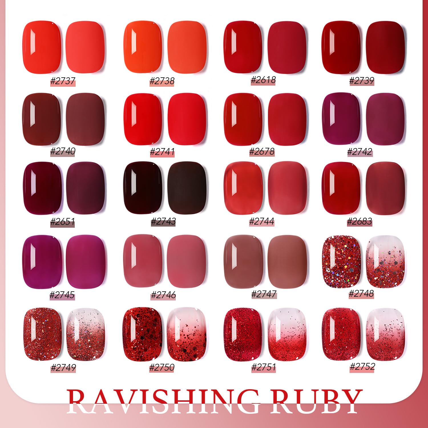 GAOY 23-Pcs Gel Nail Polish Kit – Red Glitter Colors with Glossy & Matte Top Coats