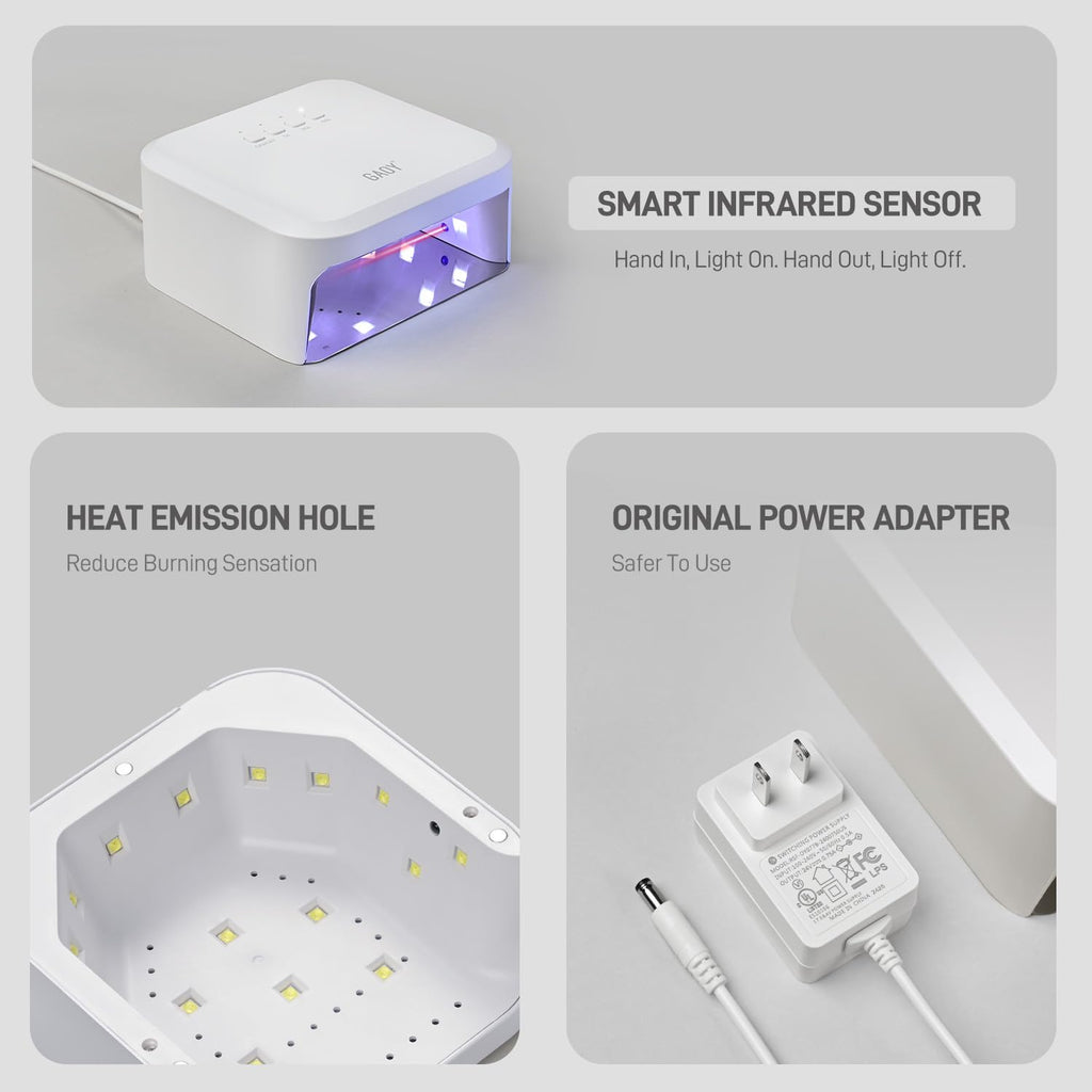 GAOY UV Light for Gel Nails | Fast Curring Nail Lamp with Infrared Sensor & 3 Timers – Salon & Home
