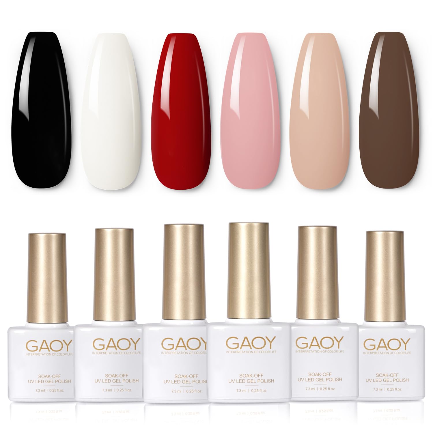 GAOY White Red Black Gel Nail Polish Set – 6 Colors, Soak-Off UV Cure Kit for Home & Salon