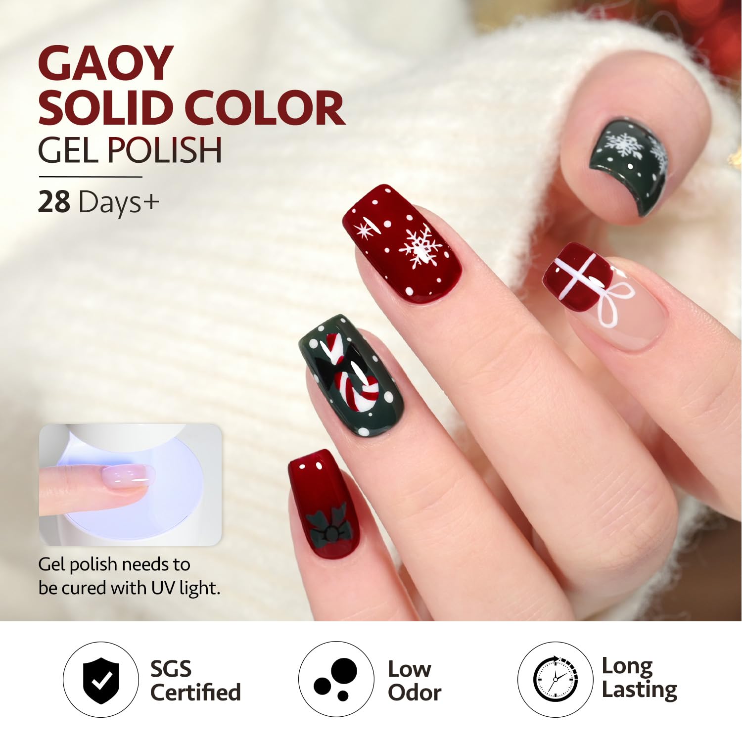 GAOY Red Christmas Gel Nail Polish Set, 6 Colors – UV Light Cure & Soak Off