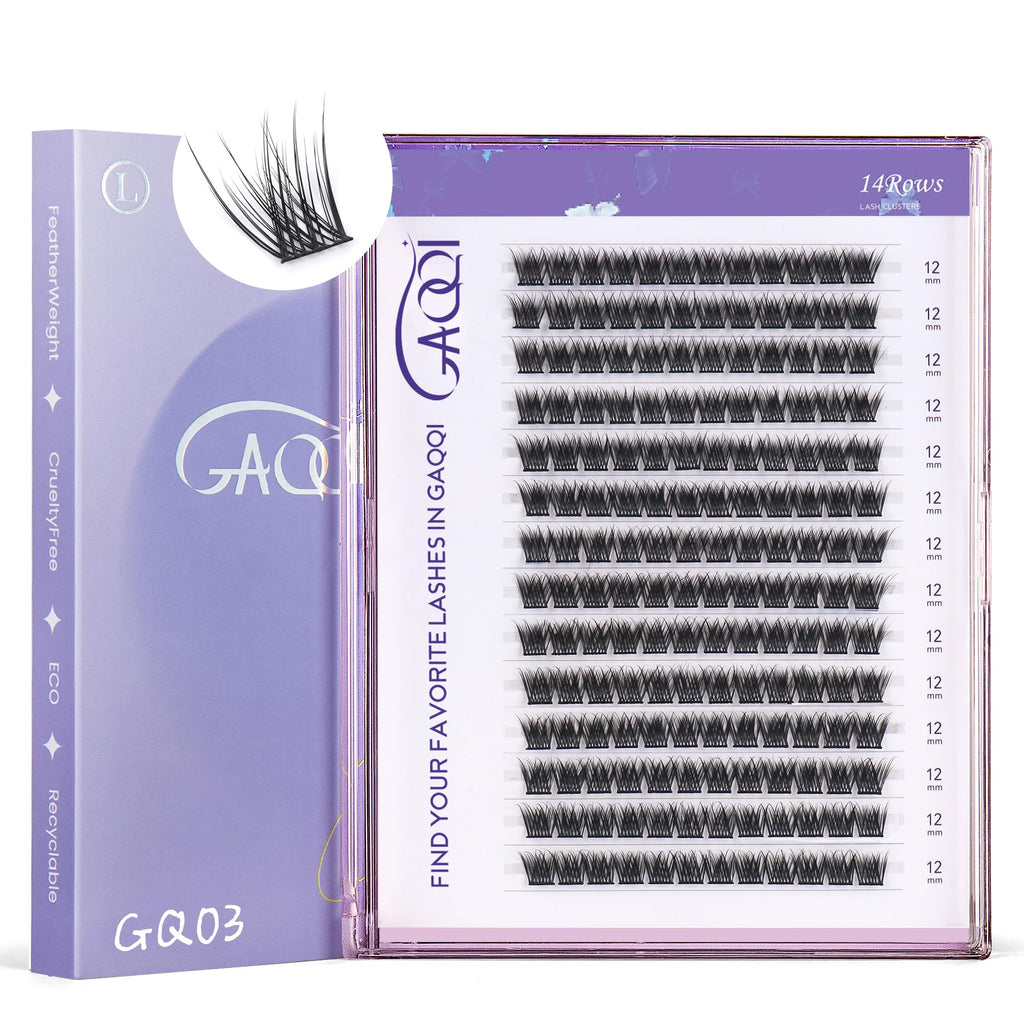 GAQQI GQ03 Lash Clusters – 12mm D Curl, 168PCS, DIY False Eyelashes, Wispy Natural Look
