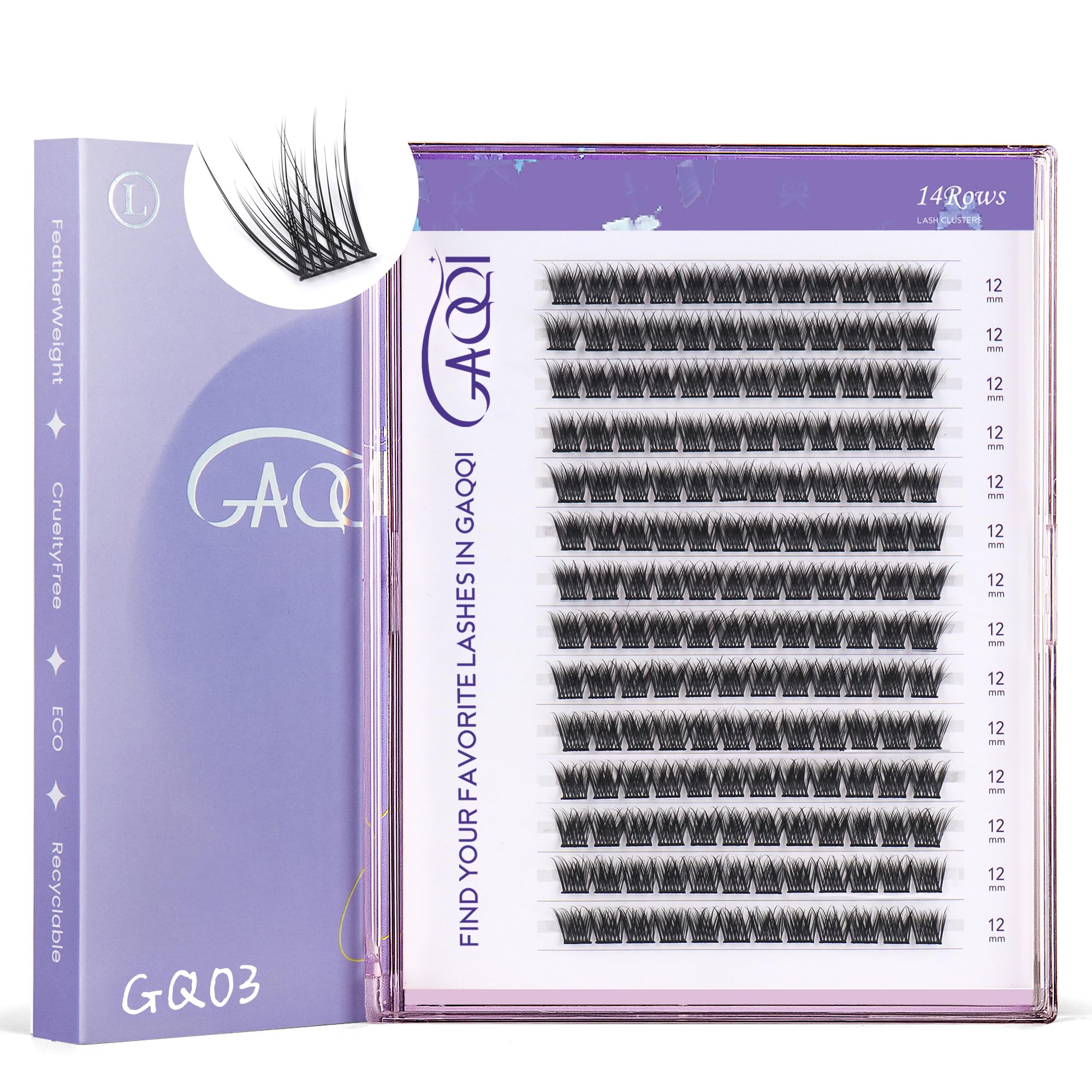 GAQQI GQ03 Lash Clusters – 12mm D Curl, 168PCS, DIY False Eyelashes, Wispy Natural Look