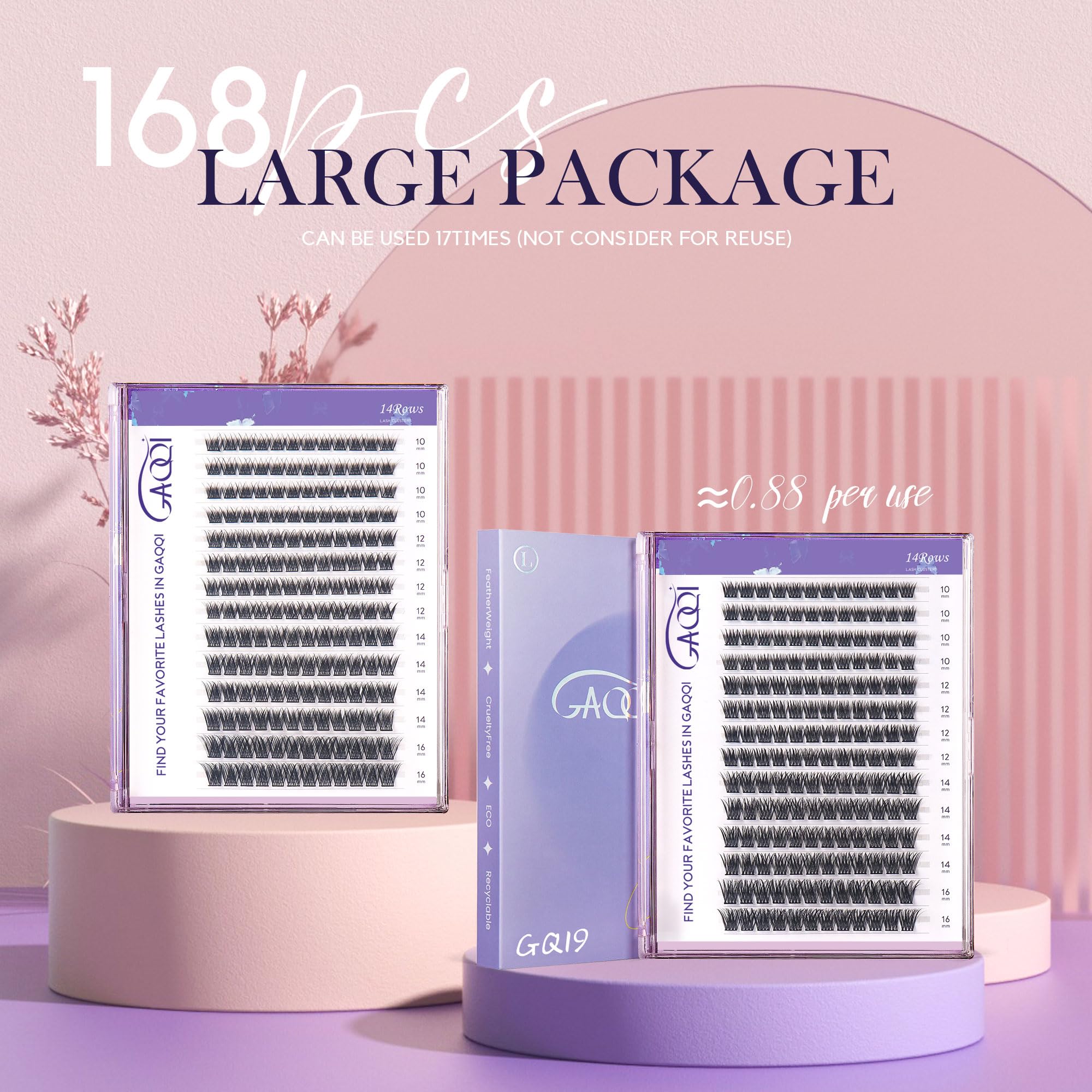 GAQQI GQ03 Lash Clusters – 12mm D Curl, 168PCS, DIY False Eyelashes, Wispy Natural Look