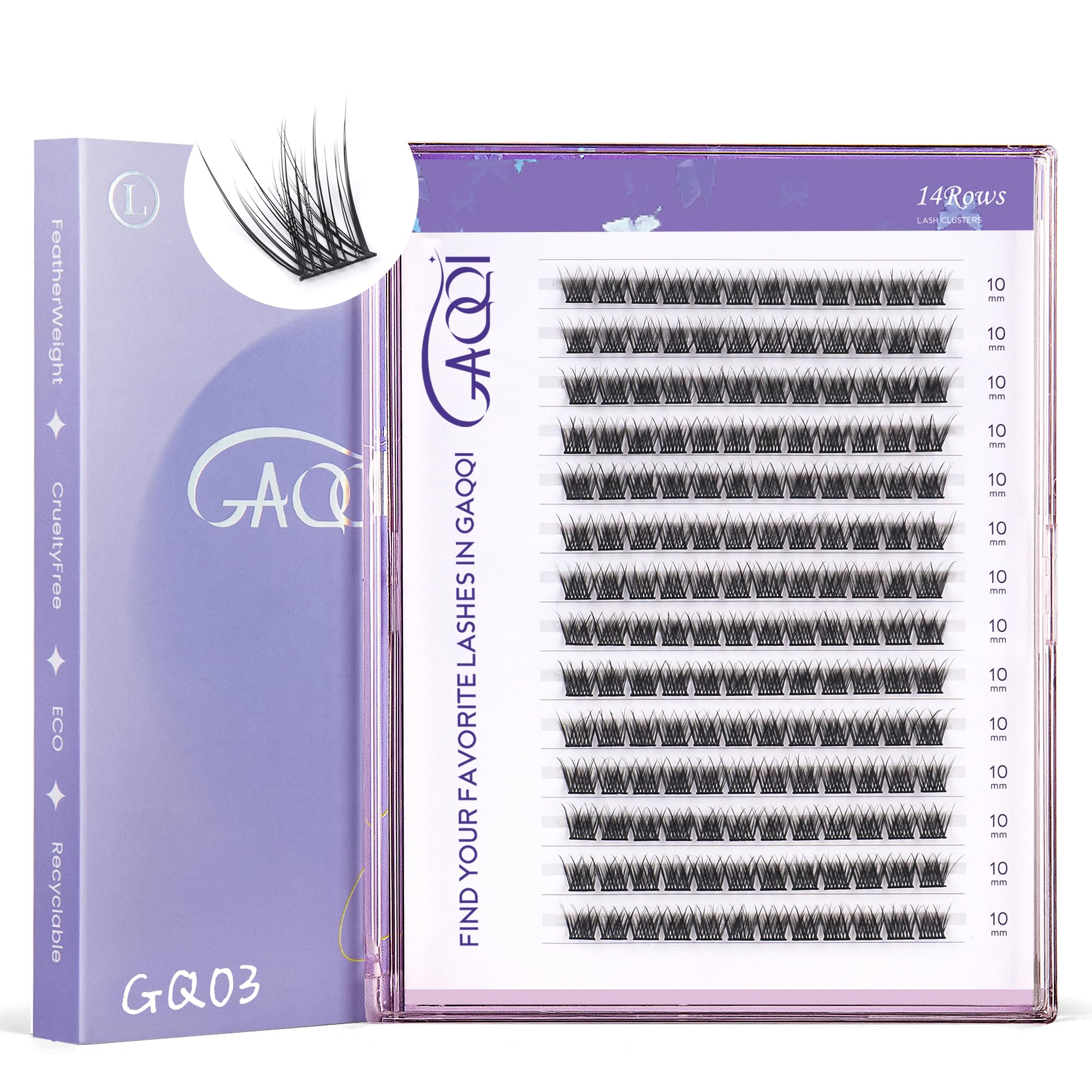 GAQQI Lash Clusters GQ03 C Curl 10mm – 168pcs Wispy Eyelash Extensions