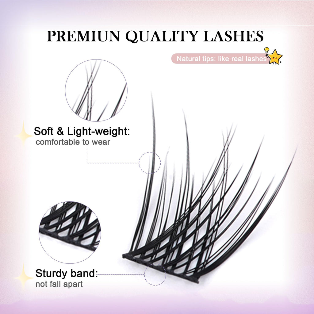 GAQQI Lash Clusters GQ03 – C Curl, 10-16mm, 168Pcs, Wispy Natural Lashes